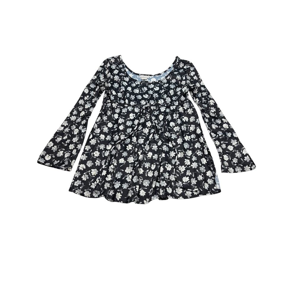 VTG 1990s In Charge black floral scoop neck babydoll top. Size M. Y2K.
